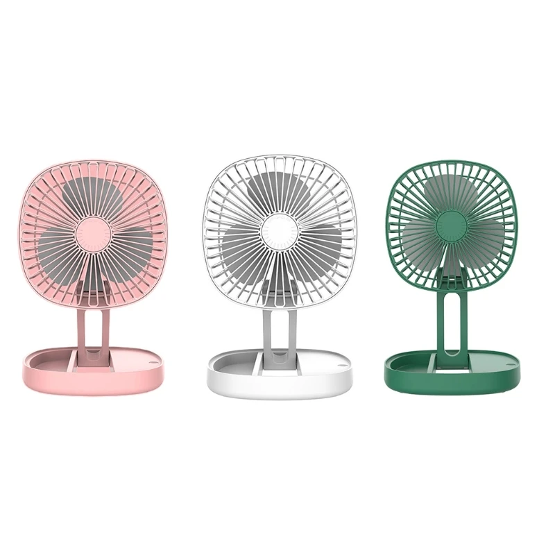 Small Desk Rechargeable Foldable Table Fans with 3 Speeds, Personal Portable Fan for Stroller Bedroom Office, 3 Colors