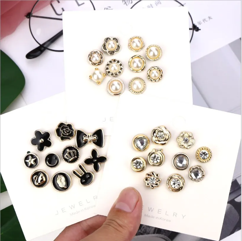 

500pcs Mix Lady Shirt's Black Pearl Golden Metal Buttons for Women's Clothing Dress Sewing Blouse button