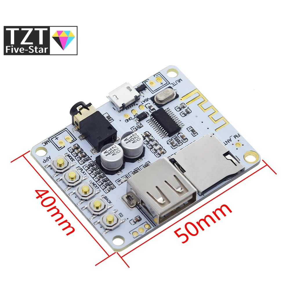 TZT 1/3 Stück Bluetooth-Audio-Empfänger-Board mit USB-TF-Kartensteckplatz, Decodierung, Wiedergabeausgang A7-004 5V 2.1 Kabelloses Stereo – Detail 2