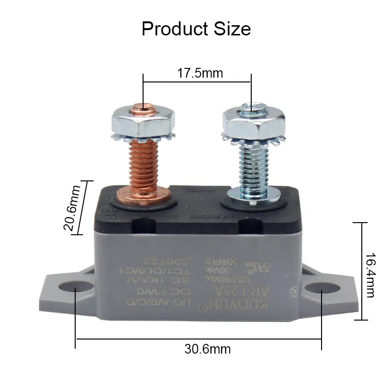 2PCS 5A 10A 15A 20A 25A 30A 35A 40A 50A  DC 12V 24V Automatic Reset Circuit Breaker with Cover Stud Bolt for Automotive