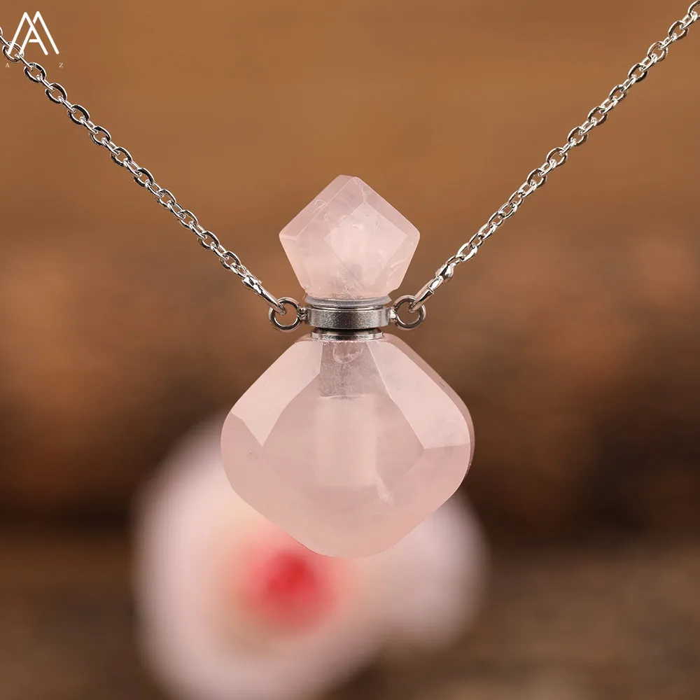 Elegante Frauen Tiny Flash Labradorit Stein Diffusor Flasche Anhänger Halskette Vergoldet Ätherisches Öl Fläschchen Schmuck Geschenk Dropship – Detail 4