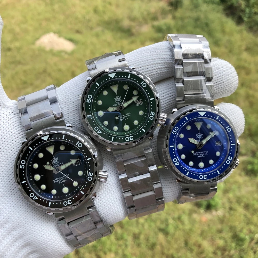 STEELDIVE Men Automatic Watch Tuna 47.5mm Mechanical Wristwatch Diver 300m Waterproof C3 Luminous Sapphire Mirror NH35