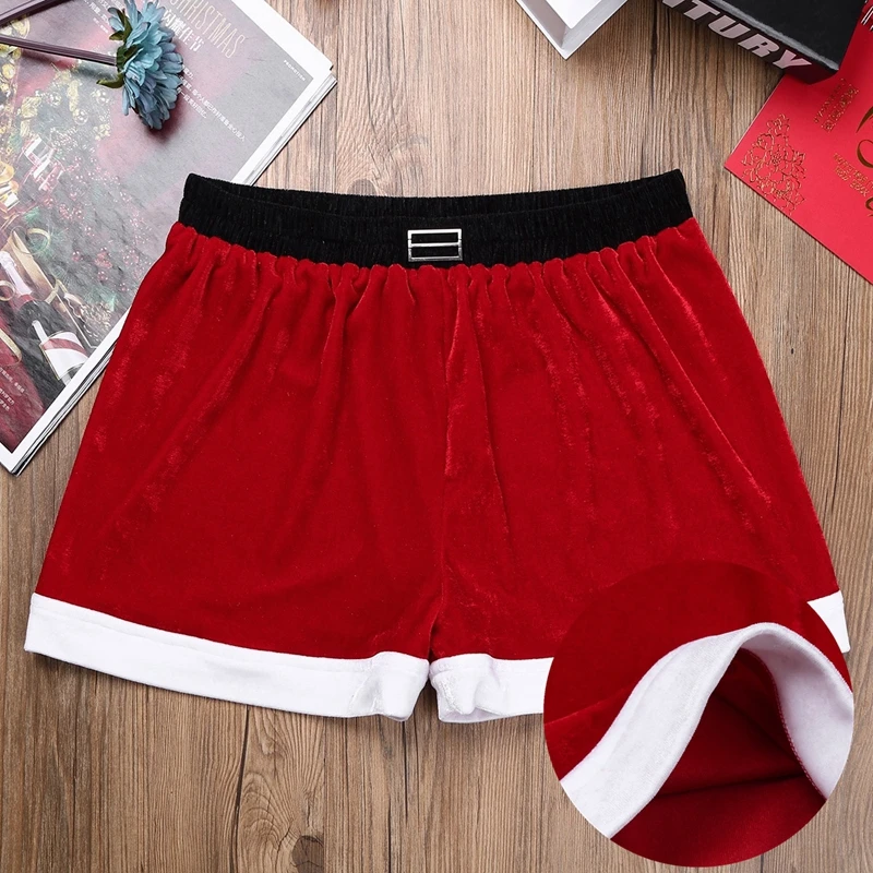 Heren Flanel Kerst Santa Claus Kostuum Boxershort Xmas Nieuwjaar Vakantie Cosplay Santa Trunks Boxershort Rode Broek