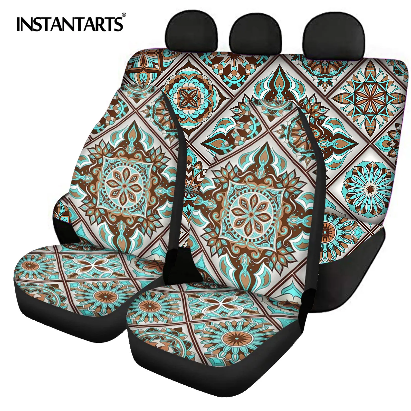 INSTANTARTS Retro Ethnic Tribe Print Comfortable Car Accessories Front and Back Car Seat Covers Easy Clean Vehicle Seat Covers