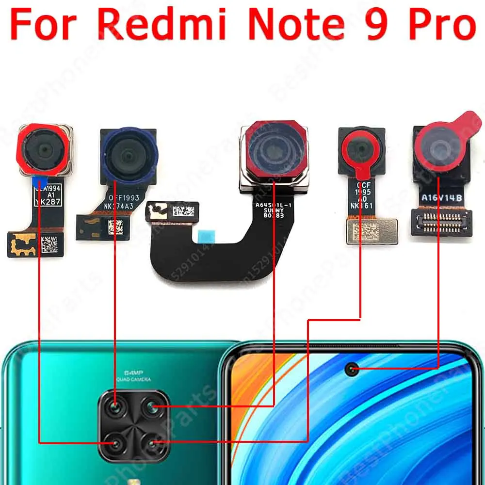 Front Rear Back Camera For Xiaomi Redmi Note 9 Pro Note9 Main Frontal Selfie Camera Module Flex Replacement Spare Parts