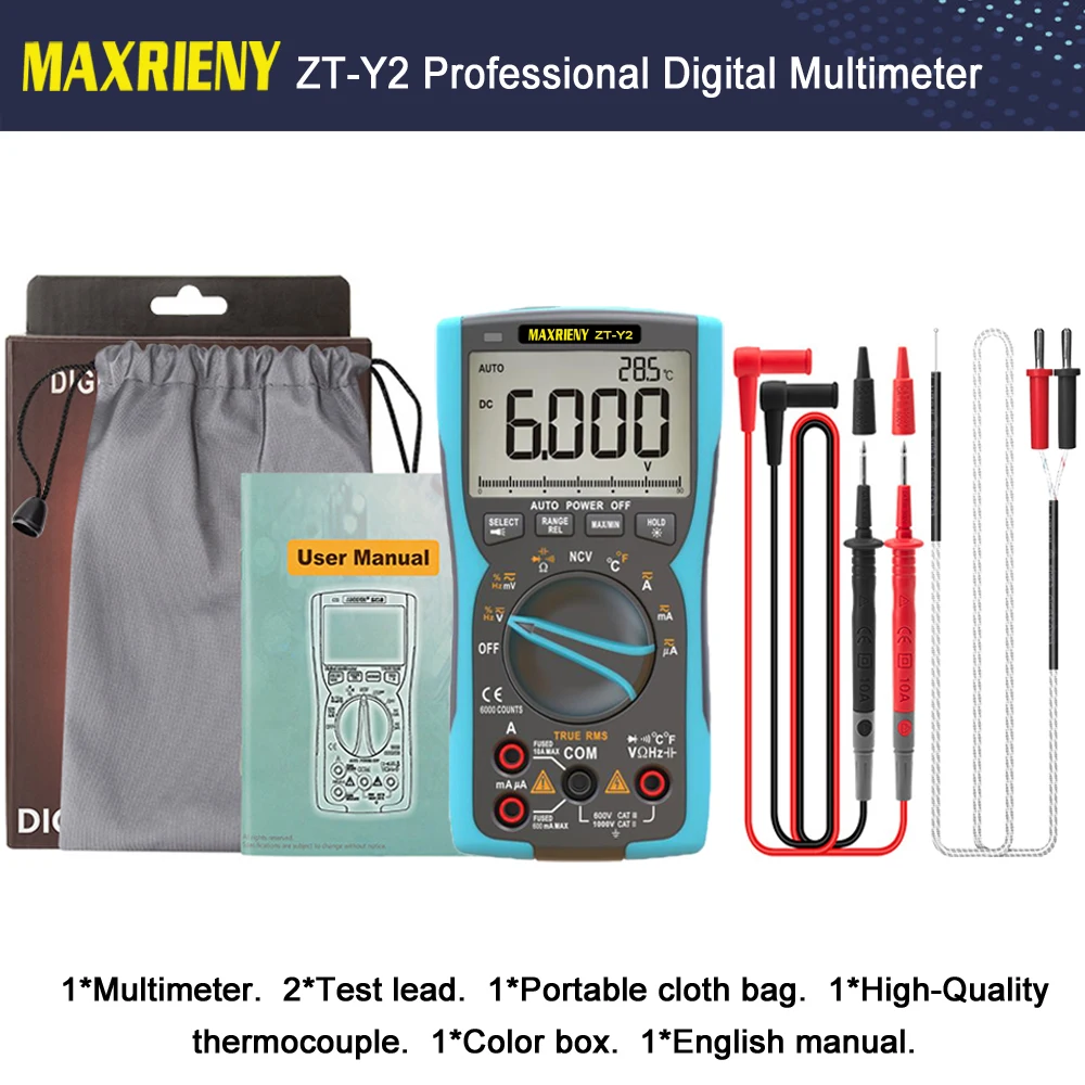 MAXRIENY Professional Digital Multimeter True-RMS Analog Tester Current Voltmeter Capacitor Resistance Temperature NCV Hz Meter