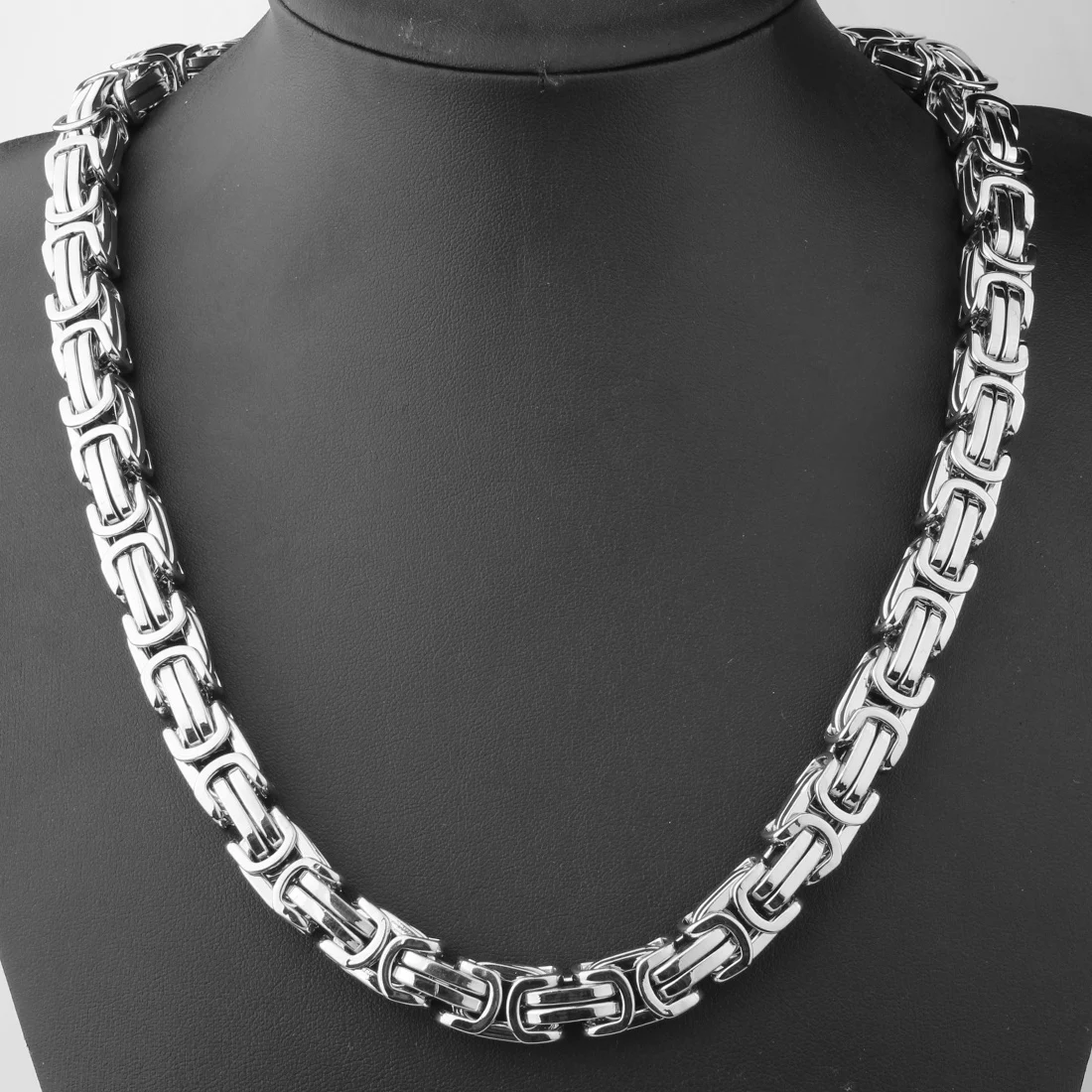 8/12/15MM Wide Fashion Mens Silver Color 316L Stainless Steel Box Chain Byzantine Necklace Wholesale Price