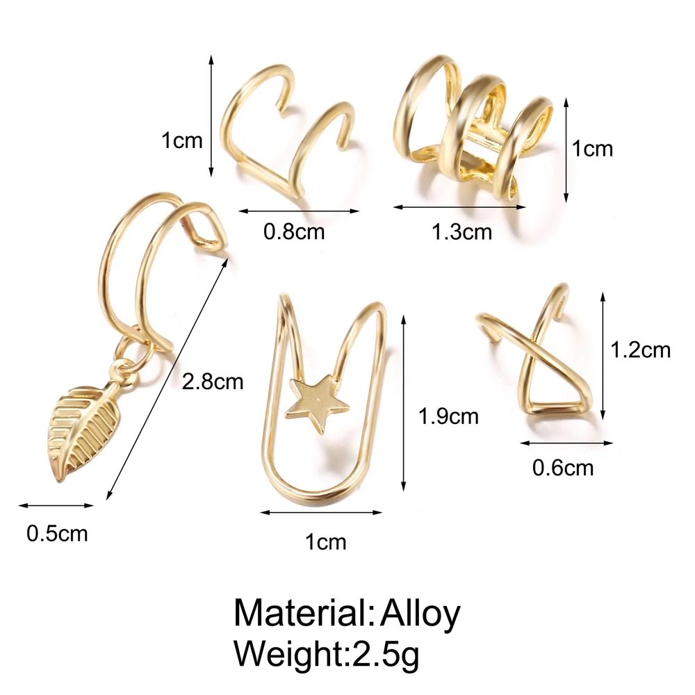 SUMENG 2024 Gold Color Leaves Ear Cuff Black Non-Piercing  Clip rings Fake Cartilage ring For Women Men  Jewelry
