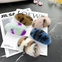 MPPM New Korean Style Hair Accessories Real Rex Rabbit Fur Clip Plush Hairpin Cute Plush Hairpin Fur Fur BB Card