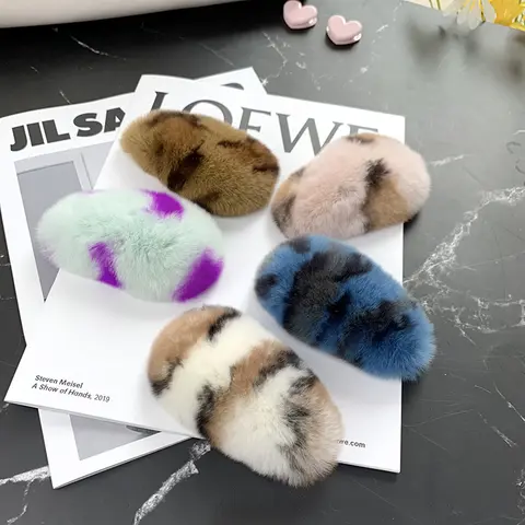 MPPM New Korean Style Hair Accessories Real Rex Rabbit Fur Clip Plush Hairpin Cute Plush Hairpin Fur Fur BB Card