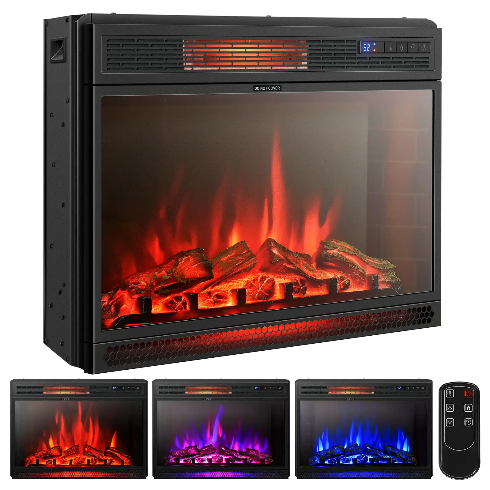 

28" Electric Fireplace Freestanding & Recessed Heater Log Flame Remote 1350W