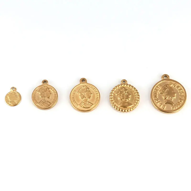 5pcs Stainless Steel Charms Coin Charms Pendant Silver Gold Color Round Coin Pendant Making For DIY Jewelry Handmade Accessories