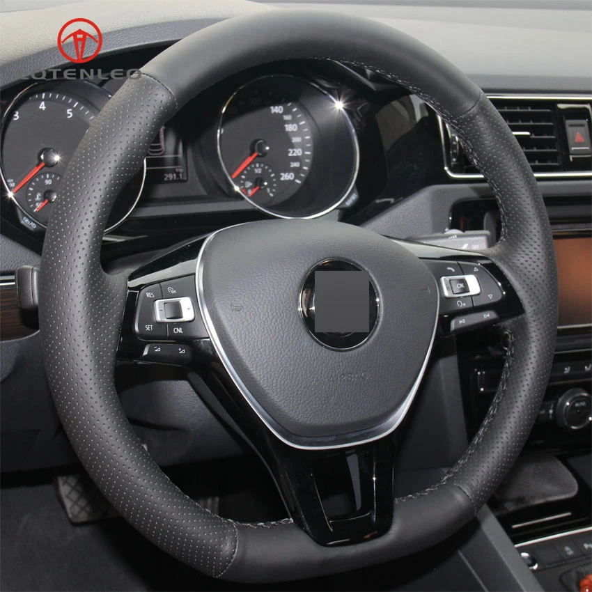 LQTENLEO Black Artificial Leather Car Steering Wheel Cover for Volkswagen VW Golf 7 Mk7 New Polo Jetta Passat B8 Tiguan Sharan