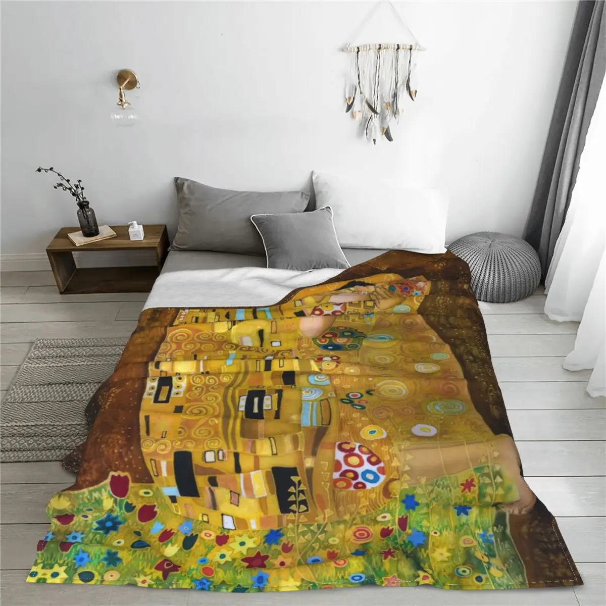 Gustav Klimt The Kiss Fleece Throw Blanket Abstract Freyas Art Blankets for Bed Bedroom Warm Bedspread