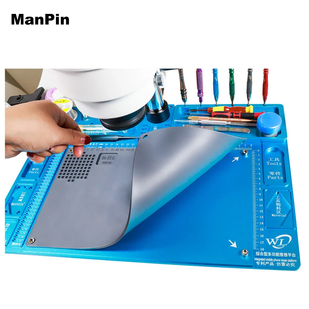 Aluminum Alloy Microscope Base Soft Silicone Rubber Work Pad Heat Resistant Insulation Hot Air Gun Station Mat BGA PCB Soldering