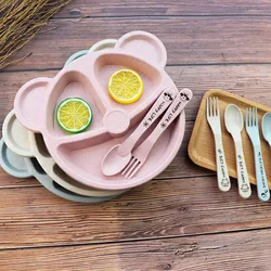 Imebaby Children's Dishes Panda Shape Feeding  Wheat Straw Material Set Of Children's Dishes Baby Feeding Give Fork Spoon