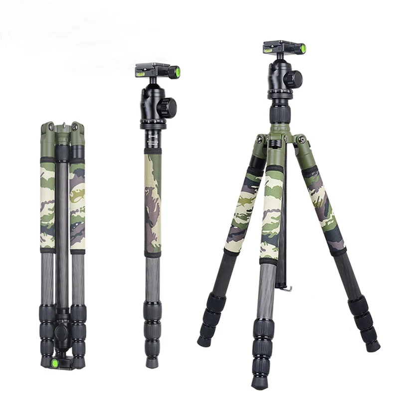 SZZLMASON T284CFB1 Professional Camouflage Hidden Outdoor Shooting Carbon Fiber Tripod for Digital DSLR Camera and Video Camcord