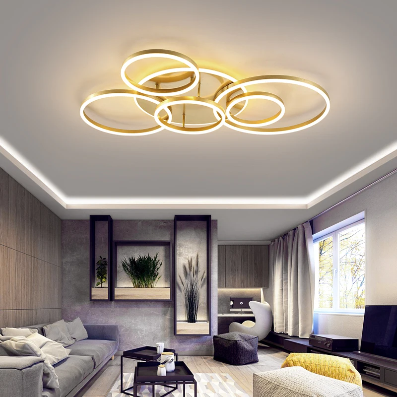 Smart Home Alexa Circle Rings Modern led Chandelier For living Room Bedroom Study Room White/Brown Color Chandelier