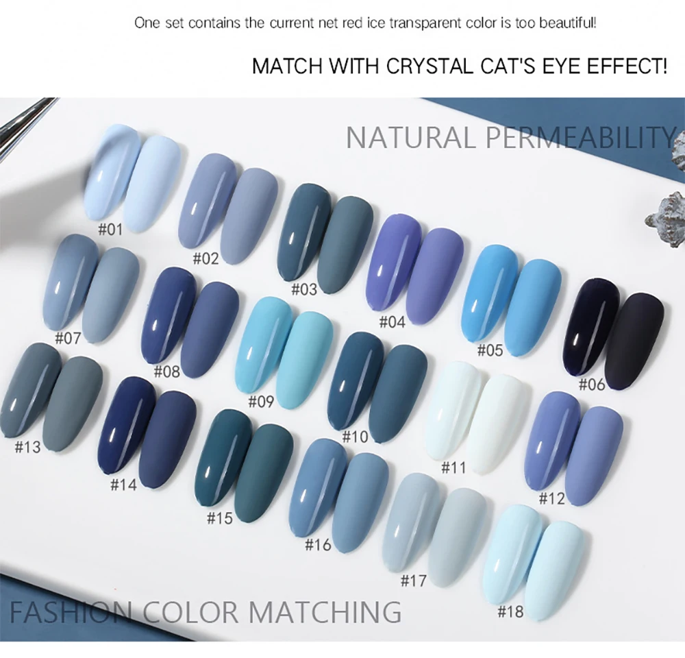 Vendeeni 18 Farben Blau Cyan Gel-Nagellack Semi-Permanent UV LED Soak-Off Gel-Lack Grau Kühle Farbe Gel-Lack für Nagelkunst – Detail 2