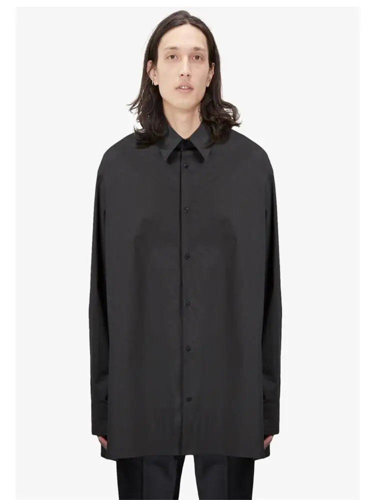 

Men's Long-Sleeve Shirt Spring And Autumn New Black Simple Large Size Shirt Cotton Square Collar Casual Loose Fashion Trend
