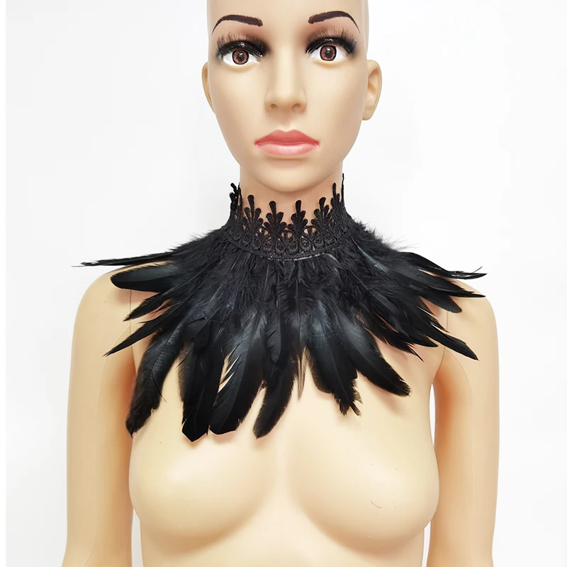 Cuello cruzado de plumas para mujer, gargantilla de plumas góticas victorianas de encaje falso para Cosplay, traje de actuación de escenario de fiesta Natural