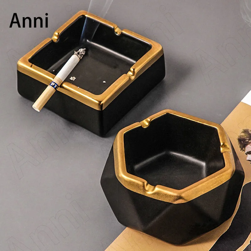 Golden Stroke Geometric Ceramic Ashtray Nordic Modern Creativity Anti-fly Ash Cool Ashtrays Office Living Room Desktop Ash Tray