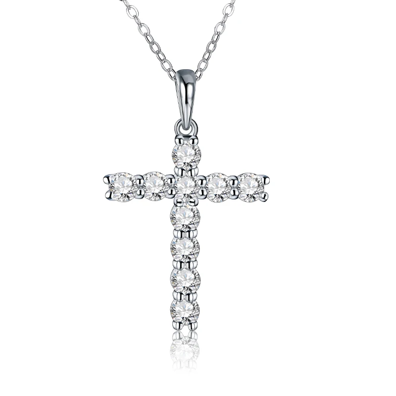 Attagems handgemachte Kreuz Anhänger Moissan ite solide Sterling Silber Halskette für Frauen Luxus Schmuck für Verlobung Weihnachten
