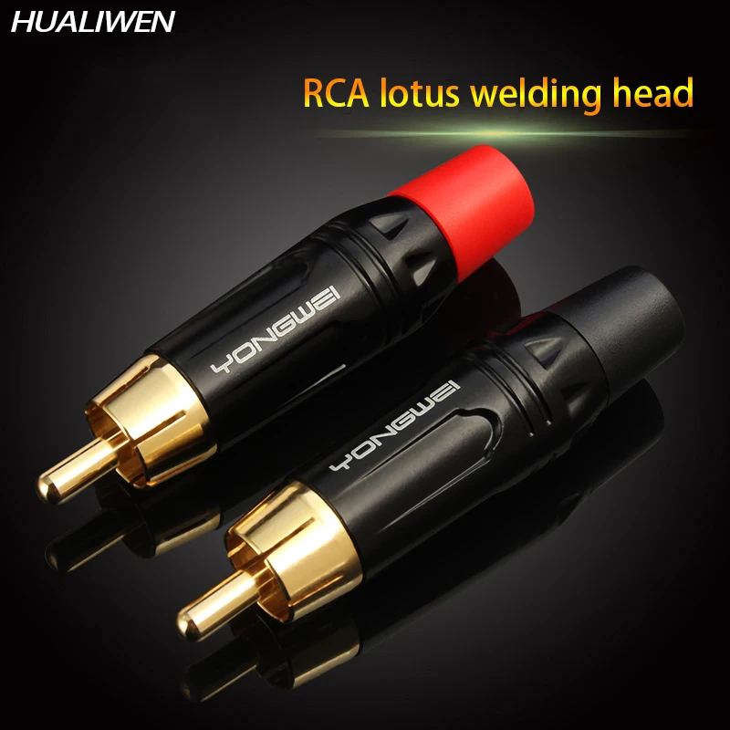 

2pcs RCA Connector High quality RCA male Connector gold plating audio adapter black&red pigtail speaker plug for 7MM Cable