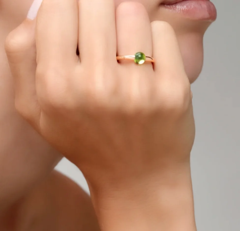 gold-plated round Peridot Olive green candy ring crystal jewelry anniversary gift for girlfriend Wedding Ring