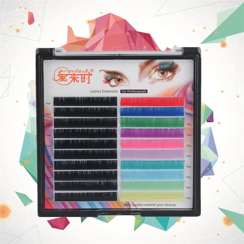 NEWCOME 20 Rows Half Black/Colors Individual Eyelash Extensions Silk Mink Eye Lashes 0.07mm C/D False Eyelashes Makeup Tools