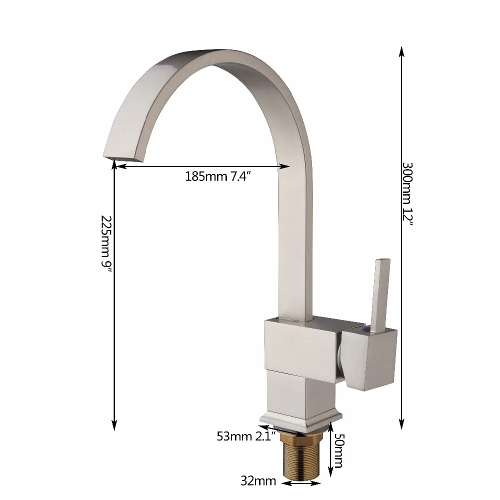 OUBONI Nickel Brushed Kitchen Basin Sink Mixer Tap Faucet Rotated Solid Basin Sink Swivel Square Base Faucet