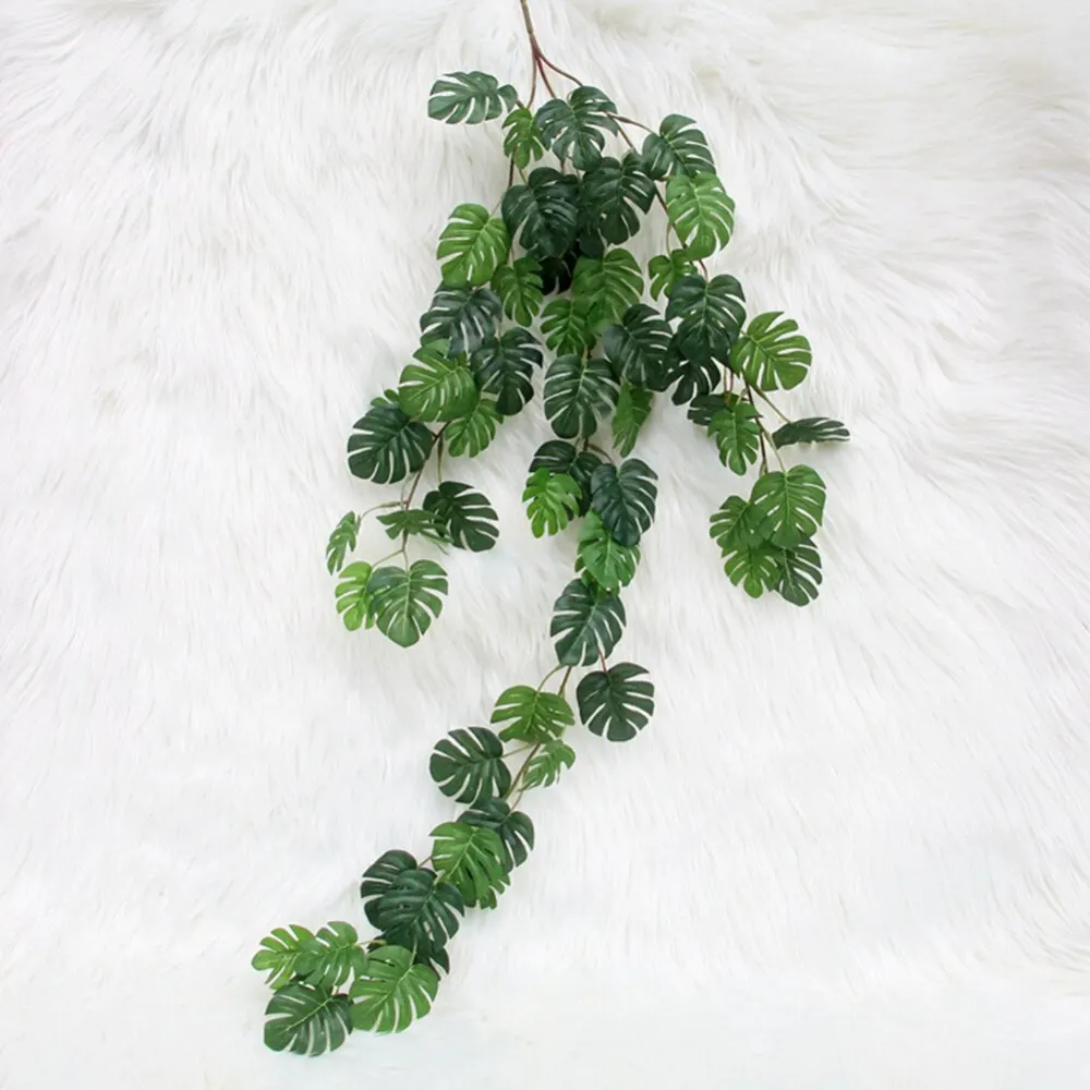 Artificial Jungle Turtle Leaf Rattan Plants Small Fake Silk Tropical Palm Leaves Vine Wedding Home Wall Hanging Decoration