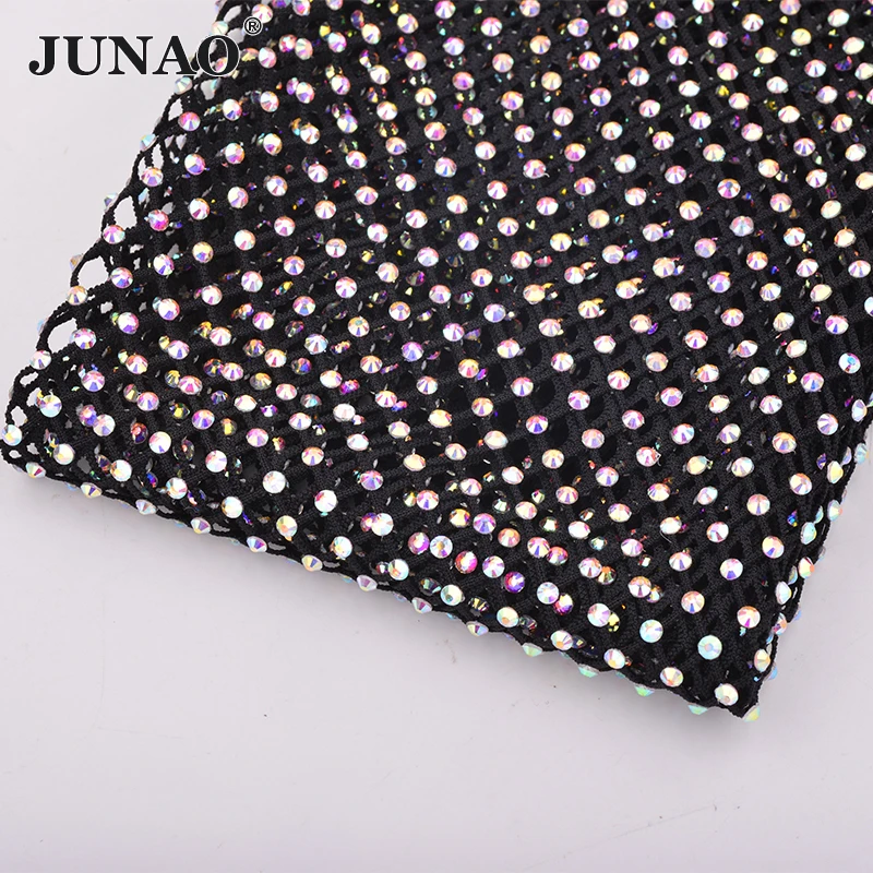 JUNAO 1x1.5 Meter SS12 SS16 Sparkly Crystal AB Glass Rhinestone Mesh Fabric Sewing Crystals Trim Strass Applique for Clothes