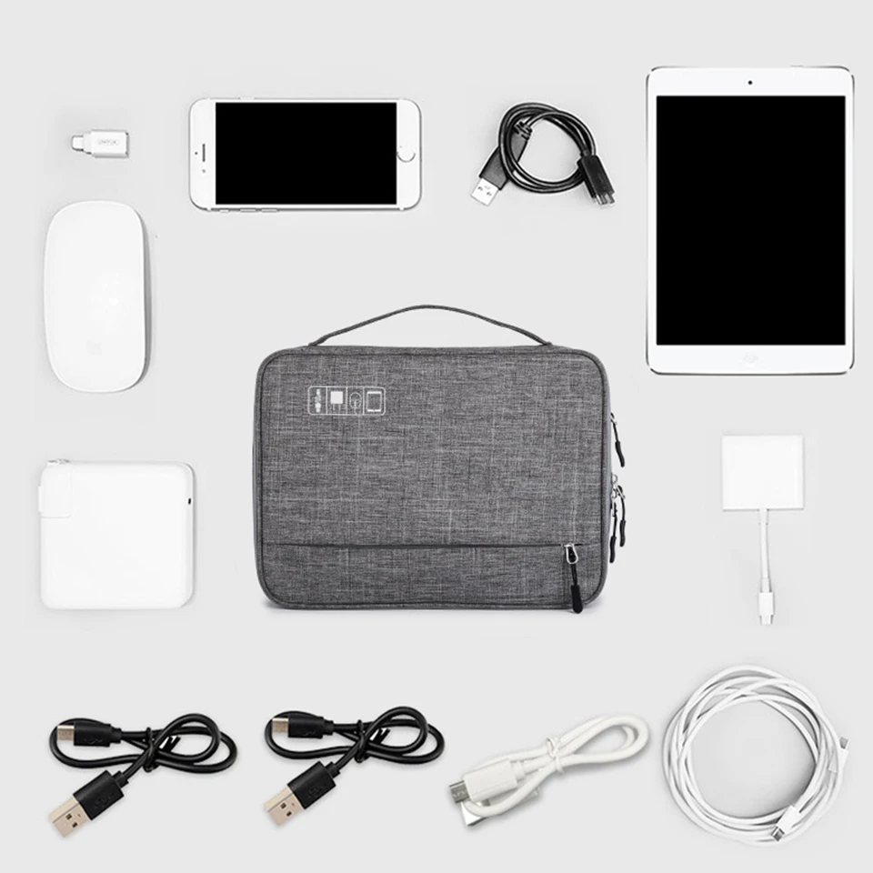 Bolsa de juego de accesorios electrónicos de doble capa, estuche organizador portátil para iPad, discos duros, Cables, h