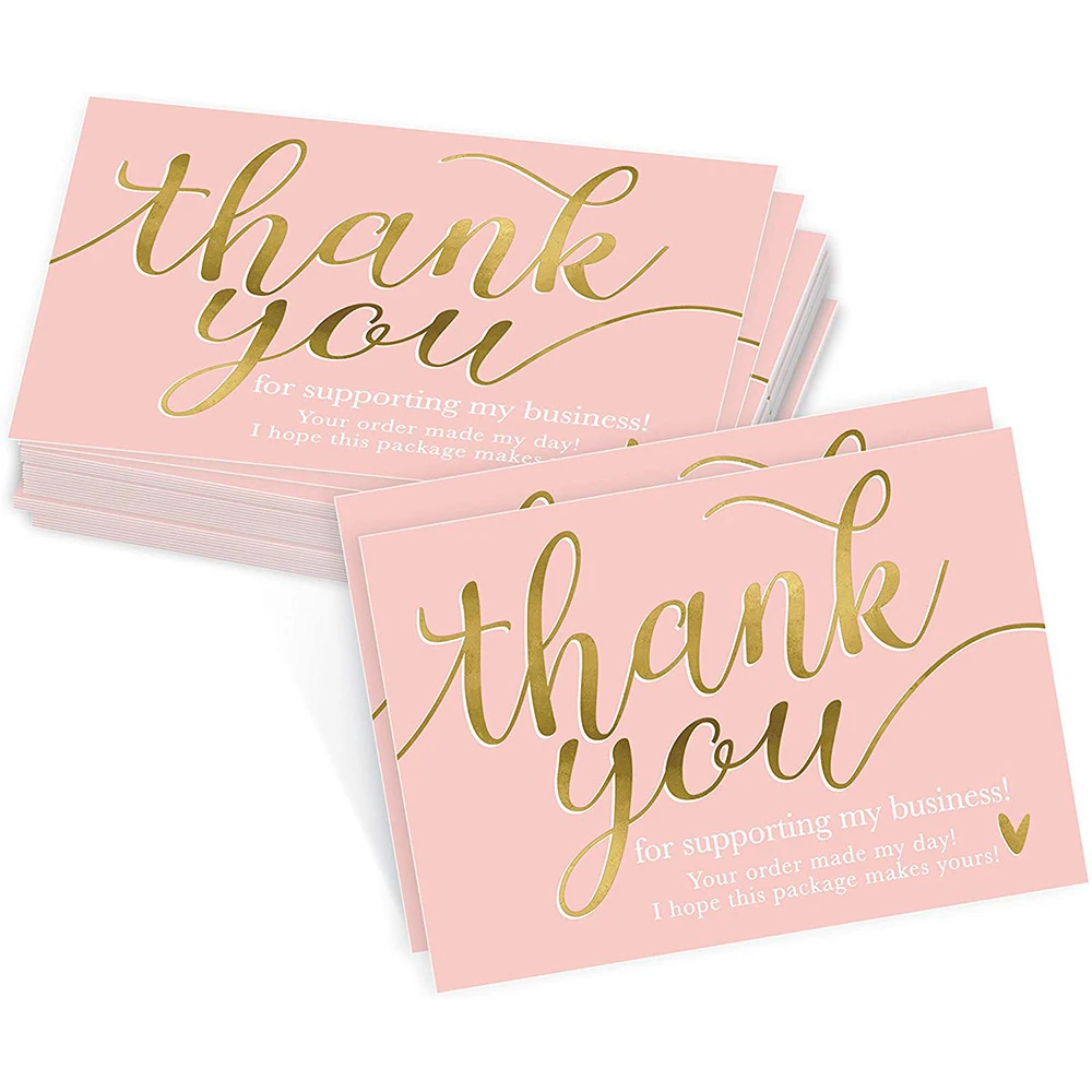 50pcs/pack Pink Thank You Card For Supporting Business Package Decoration 