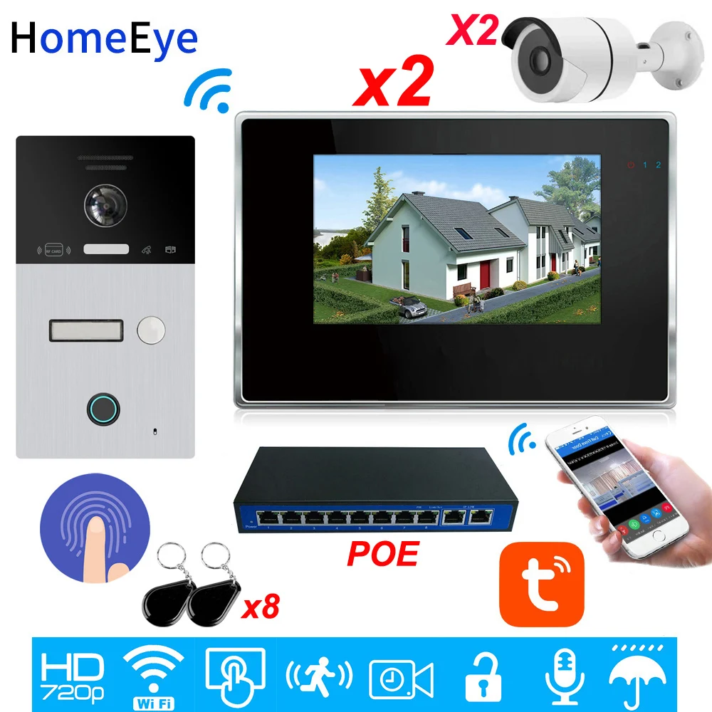 

WiFi Video Intercom System IP Video Door Phone TuyaSmart App Remote Unlock RFID Card+Fingerprint +IP Camera Home Access Control