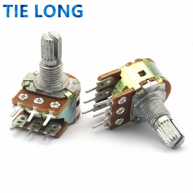 5pcs WH148 B1K B2K B5K B10K B20K B50K B100K B500K 6Pin Shaft Amplifier Dual Stereo Potentiometer 1K 2K 5K 10K 50K 100K 500K