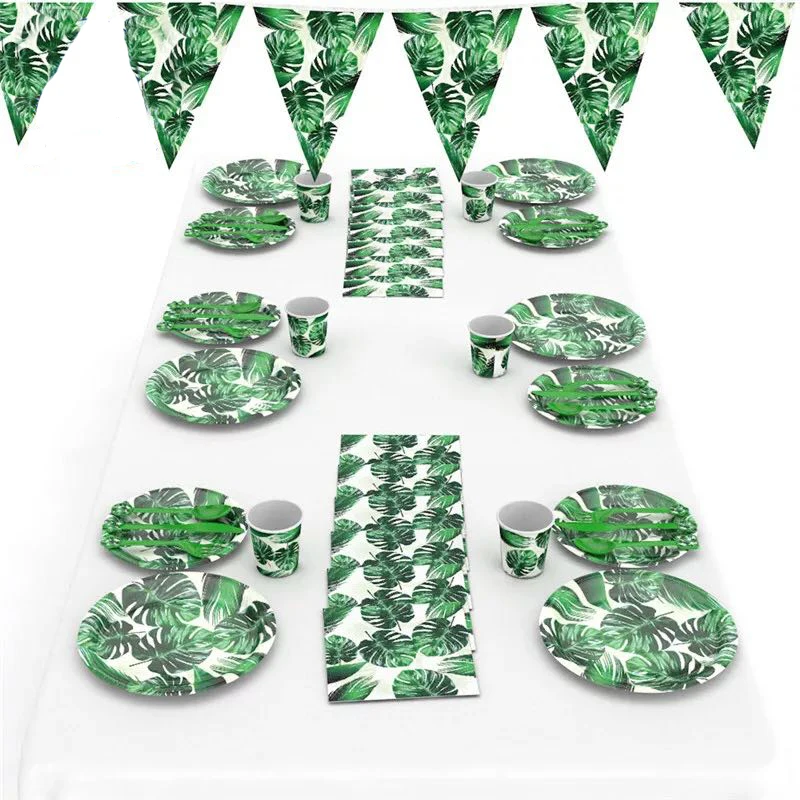 

Hawaiian Turtle Leaf Summer Disposable Tableware Tropic Green Paper Plates Cups Hawaii Supplies Wedding Birthday Safari Jungle