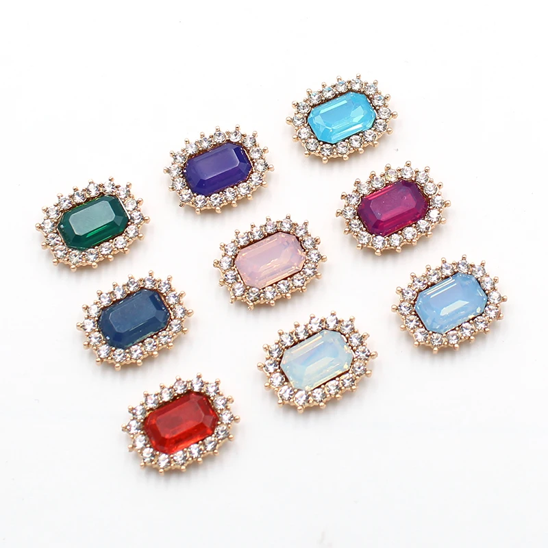 

10Pcs 23*19MM Resin Rhinestones Inlaid on Metal Buttons for clothing Sewing Accessories DIY Iadybug Rhinestones for Needlework
