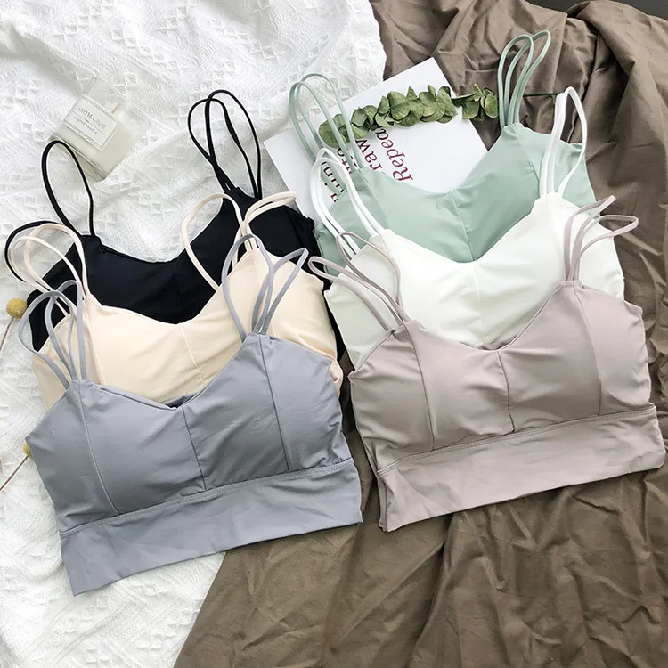 Summer Women Tank Seamless Camisole Solid Color Crop Top Wireless Bras Tops Backless Tube Top