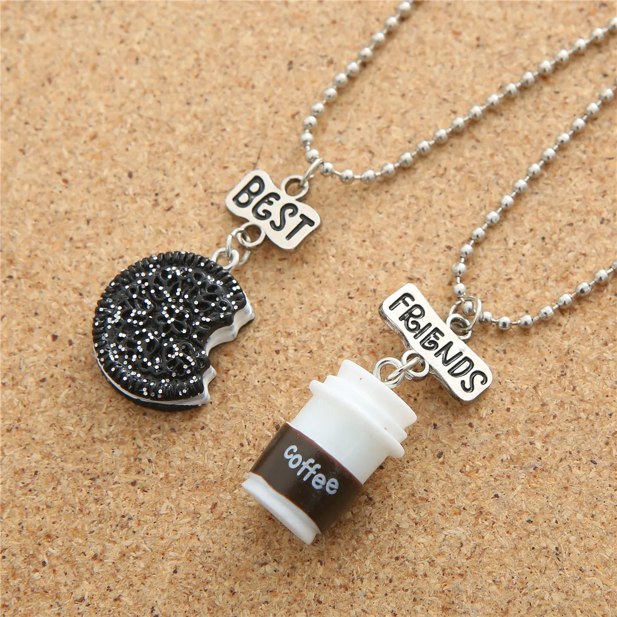 2 pieces / set of mini Oreo biscuits and coffee pendant necklace Best friend Cookies milk BFF gift food friendship jewelry