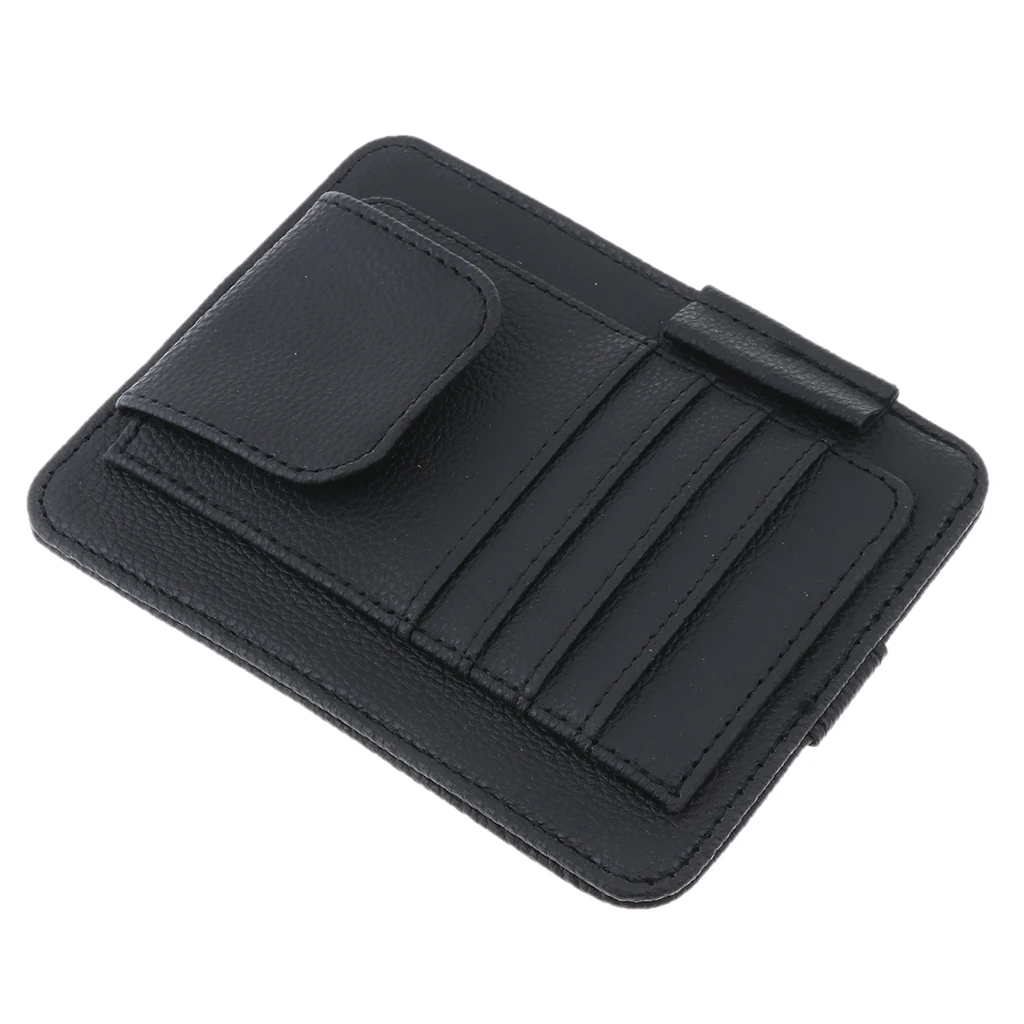 Car Sun Visor PU Leather Storage Case Sunglasses Holder Sunshade Interior Organizer Sleeve Wallet Clips Mount