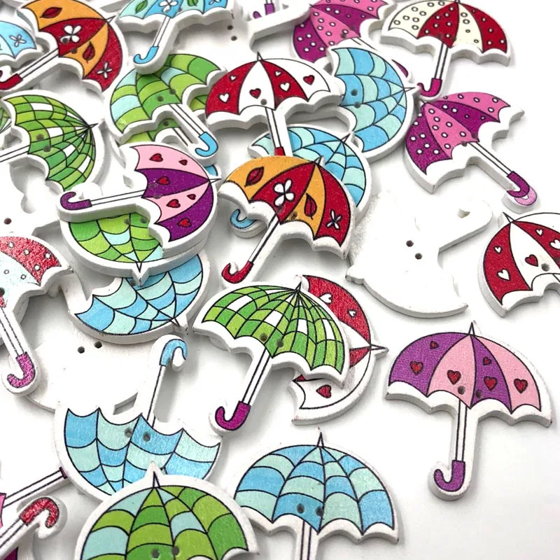 25pcs Wood Sewing Button Scrapbooking Umbrella At Random Two Holes 3.5cm(1 3/8