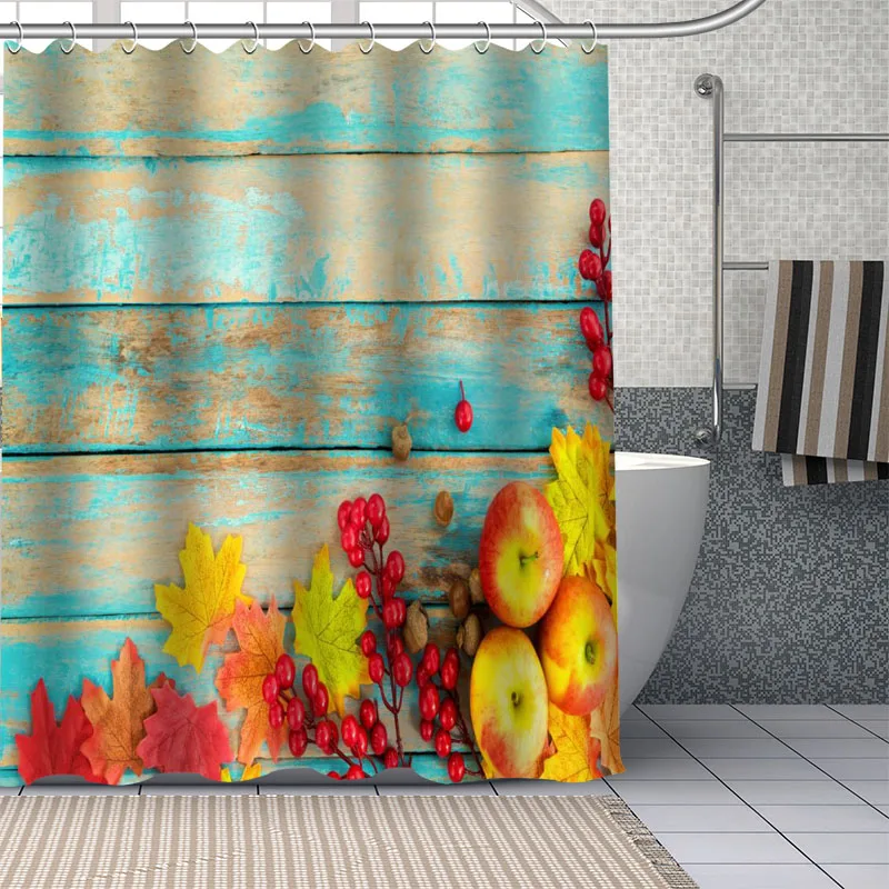 

Waterproof Shower Curtain Can Be Customized Wood And Flower Bathroom Shower Bath Supplies Polyester Shower Curtain With Hooks