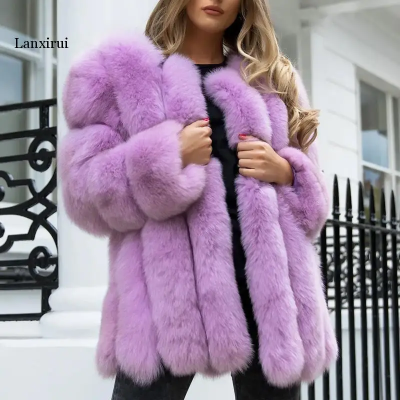 Fake Fox Fur Coat Silver Fox Fur Coat Women Winter black Coats Long Sleeve Jacket Outerwear Women Fashion casaco feminino