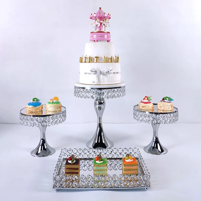 

new hot cake stand new silver Wedding Plates Set Metal Round Party Dessert Crystals Cake Stand Cupcake Stand