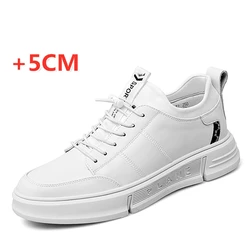 FUQIAO New Genuine Leather Elevator Shoes Men Sneakers Height Shoes Height Increase Shoes Tall Shoes Insole 5CM Sports Shoe