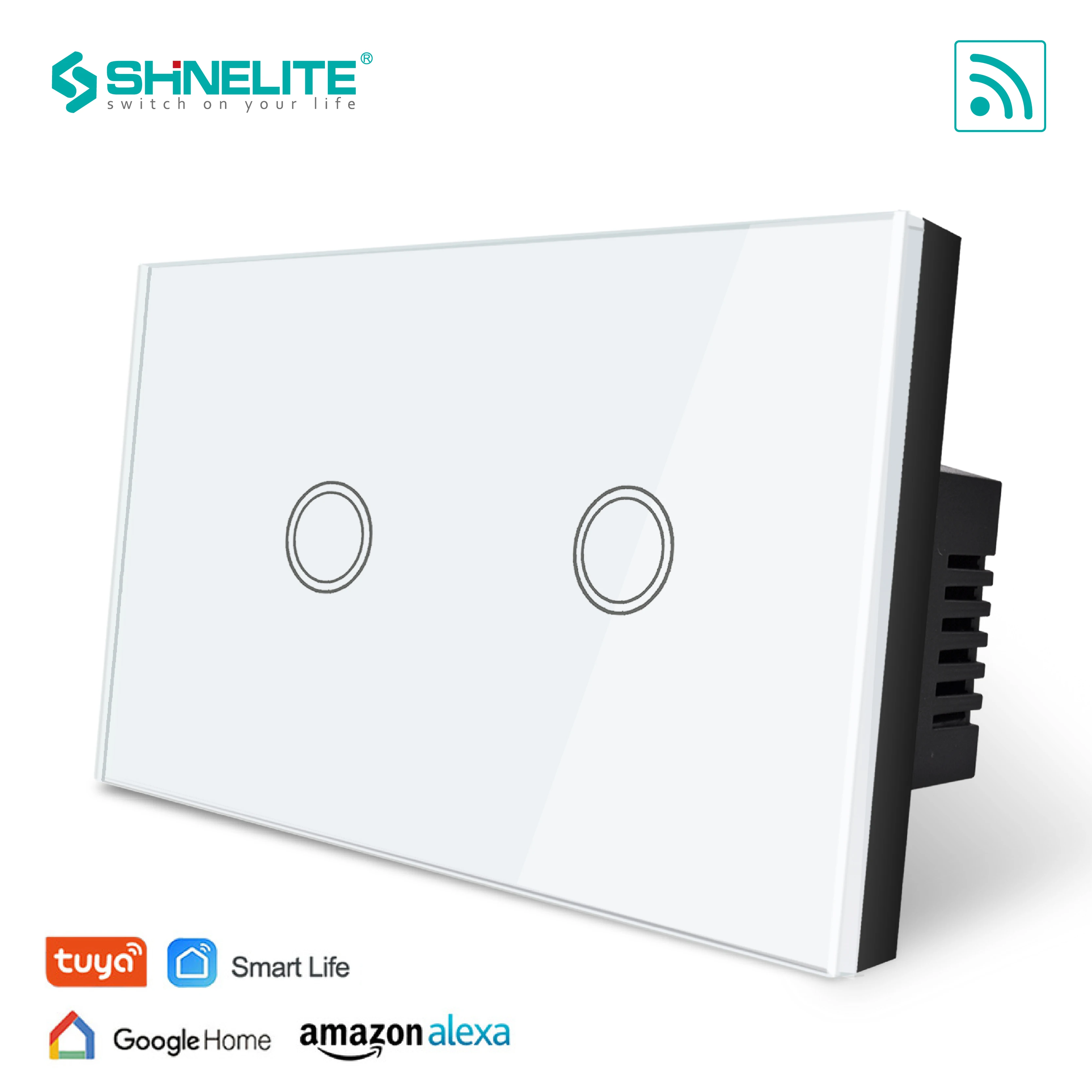 

SHINELITE US 2 gang Tuya Smart wifi Touch Switch, Touch WiFi APP Control, google home control , Alexa,Tuya APP Smart Life