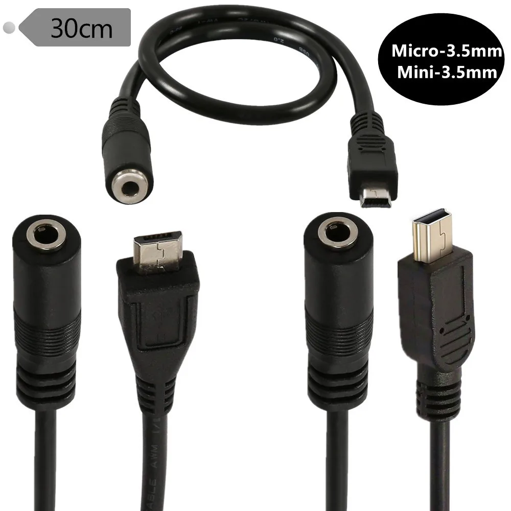 DC3.5mm Female to Mini USB 5P Male & Micro USB 5P Male Microphone Headset Connected to Mobile Phone Audio Cable 0.3m