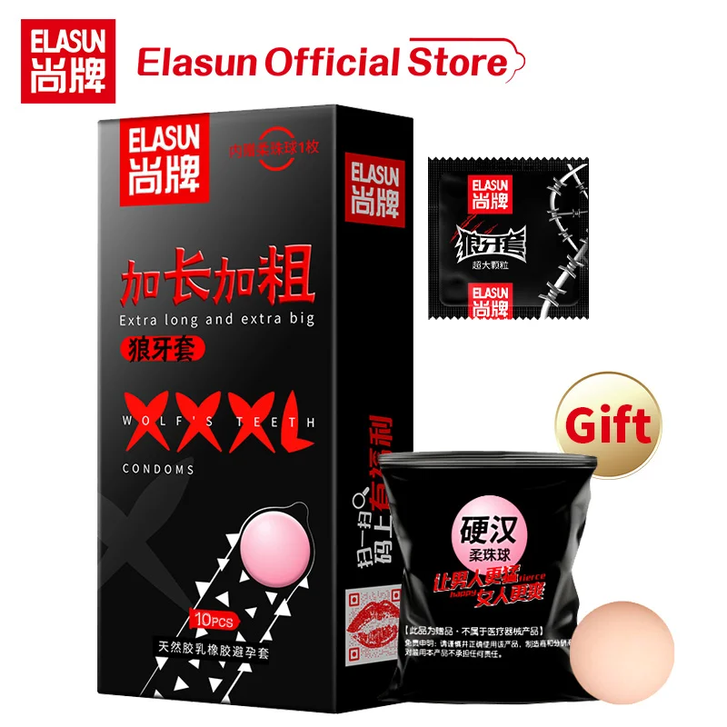 Elasun 10pcs Condoms with Large Spike Particle For Men with Penis Extender Soft Ball Lengthen 3cm Condom Penis Sleeve Sex Toy